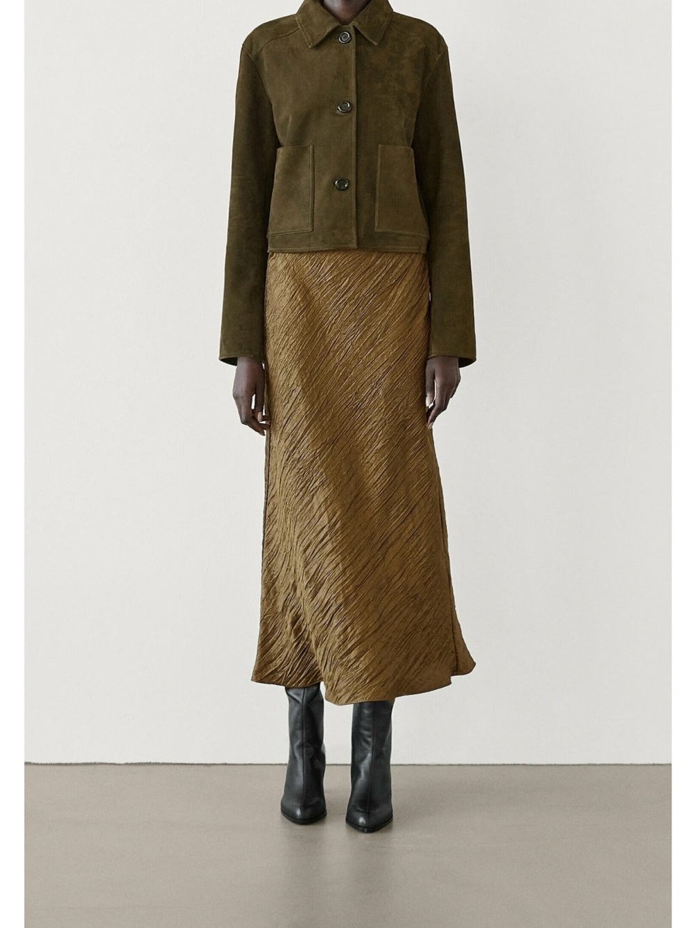 NWT Massimo Dutti bronze gold crinkle effect long skirt size medium